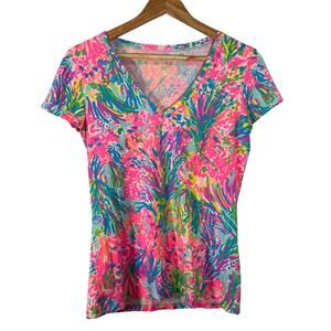 Lilly Pulitzer Michelle Pima Cotton V Neck Tee Small